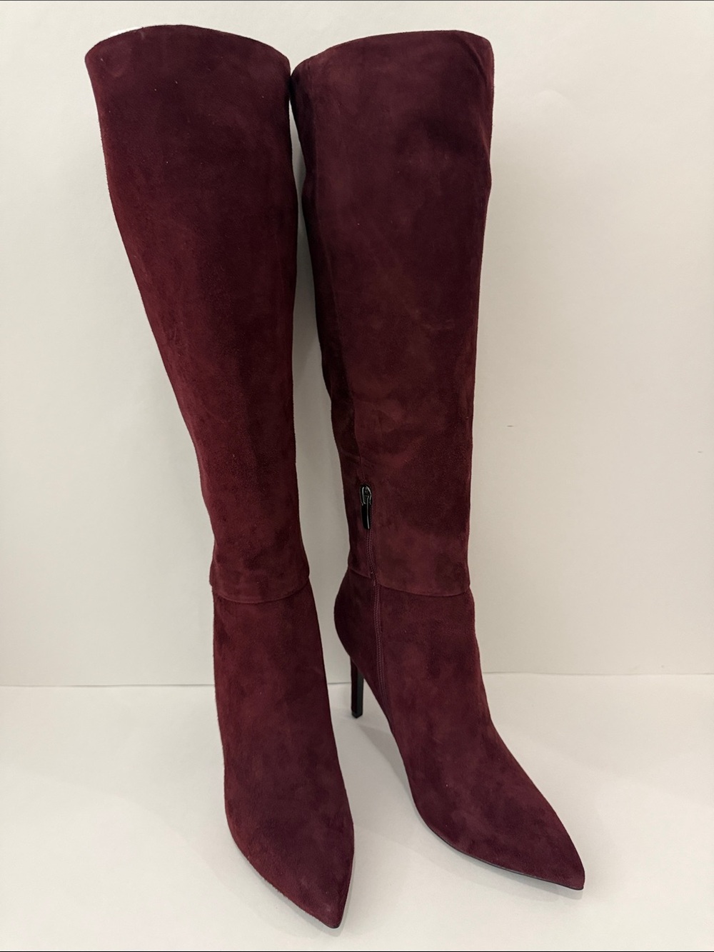 Women's Tall Pointed-Toe Suede Boots in Burgundy